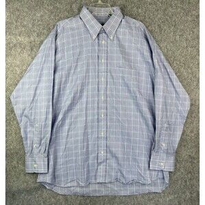 Gitman Bros Shirt Men's Extra Large Blue Window Pane Long Sleeve 17.5 35